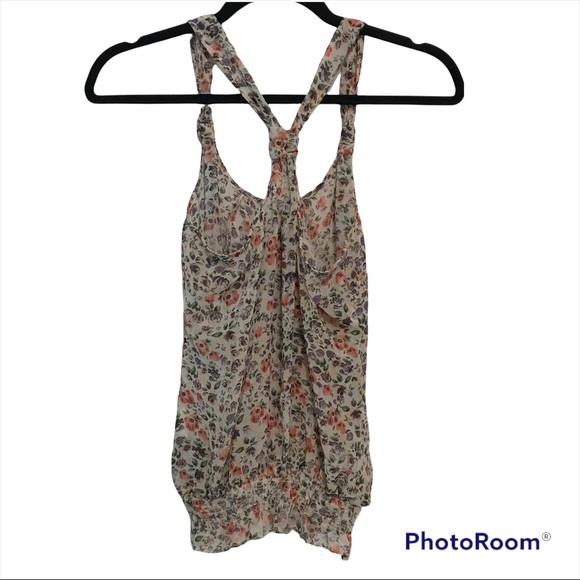 Dynamite Woman’s Size Small Sheer Top Blouse Crossover Back Straps Floral Boho - Picture 4 of 9